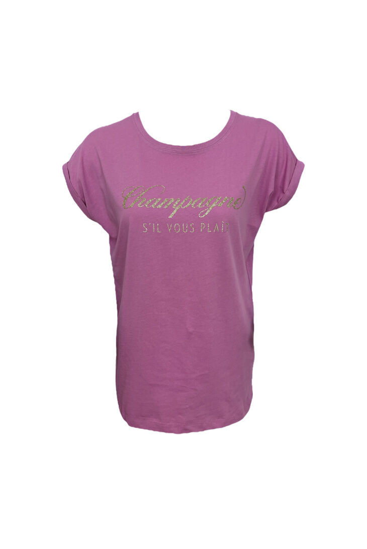 T-Shirt CHA SIVPLA cool pink 14 k gold glitter be famous