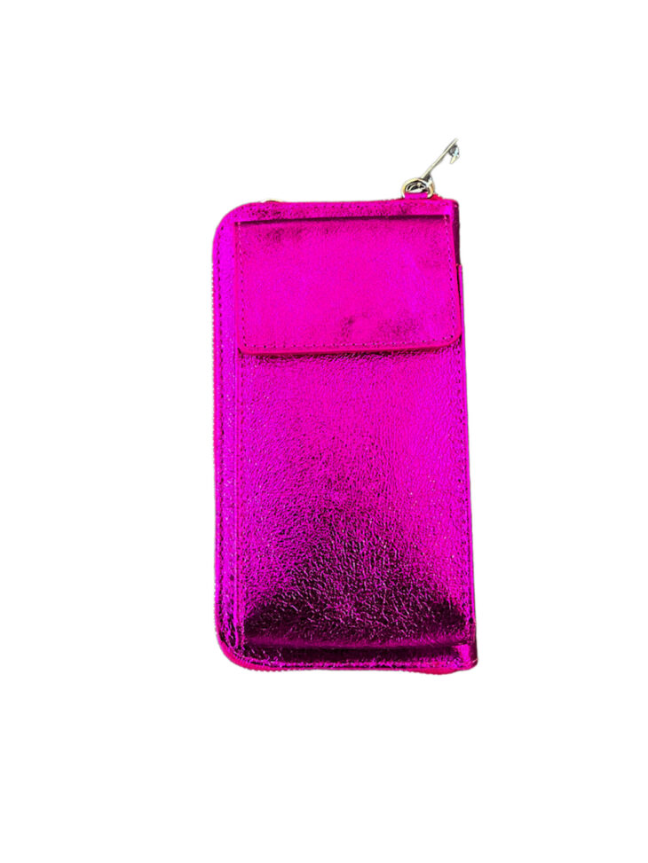 Umhänge-Geldbörse LEATHER METALLIC mit Handyfach electric pink lautenschlagerLOVESyou