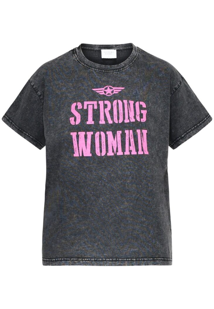 lautenschlagerLOVESyou SISTERS POINT T-Shirt STRONG WOMAN grey wash pink