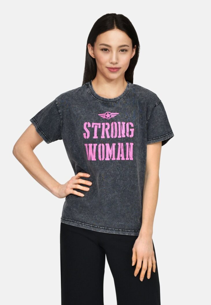 lautenschlagerLOVESyou SISTERS POINT T-Shirt STRONG WOMAN grey wash pink3