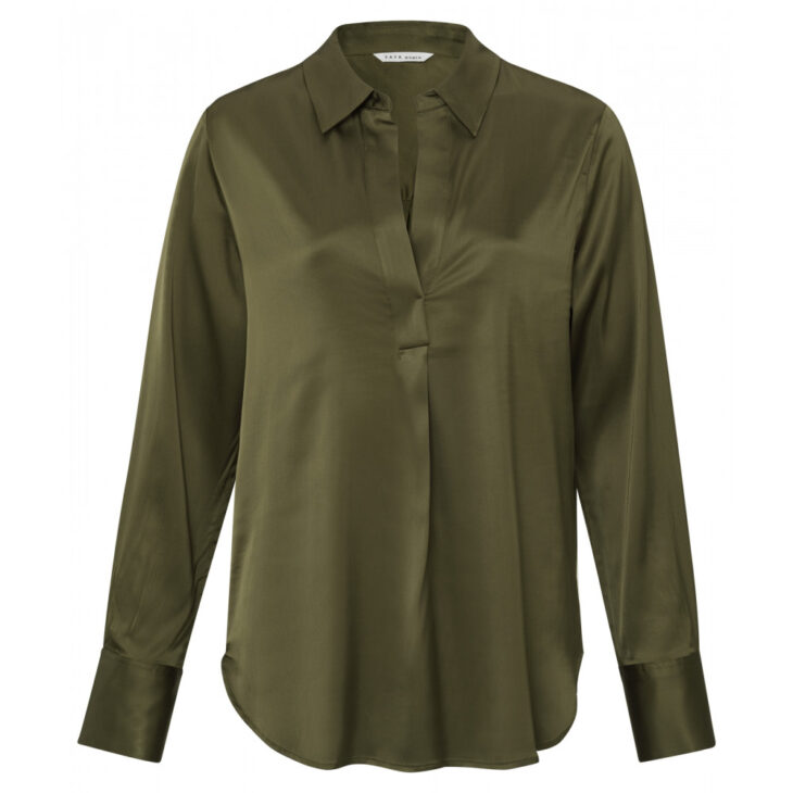 lautenschlagerLOVESyou Bluse satin-pull-on-top-with-v-neck-and-long-sleeves-in-wide-fit army green