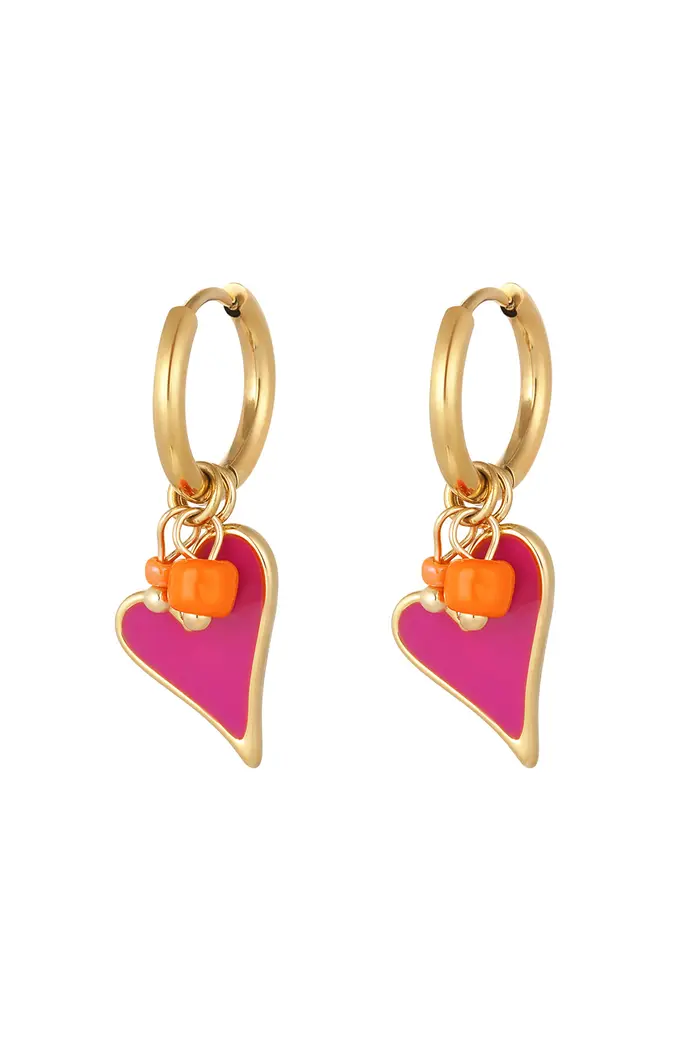 Ohrringe mit Herzanhänger orange pink gold