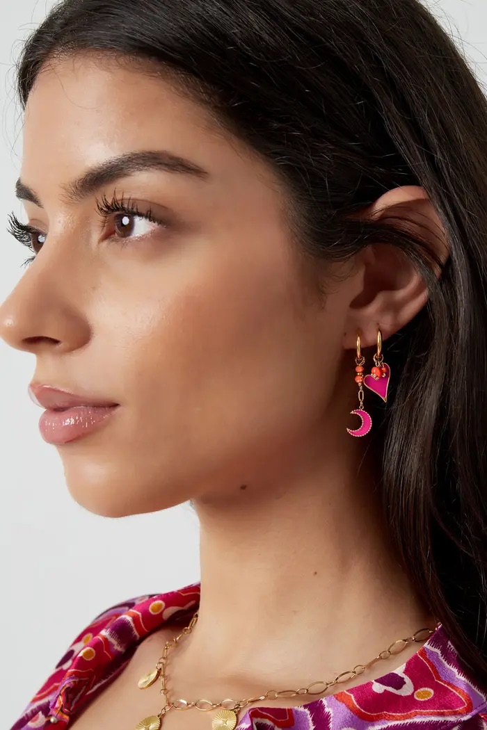 Ohrringe mit Herzanhänger orange pink gold 2