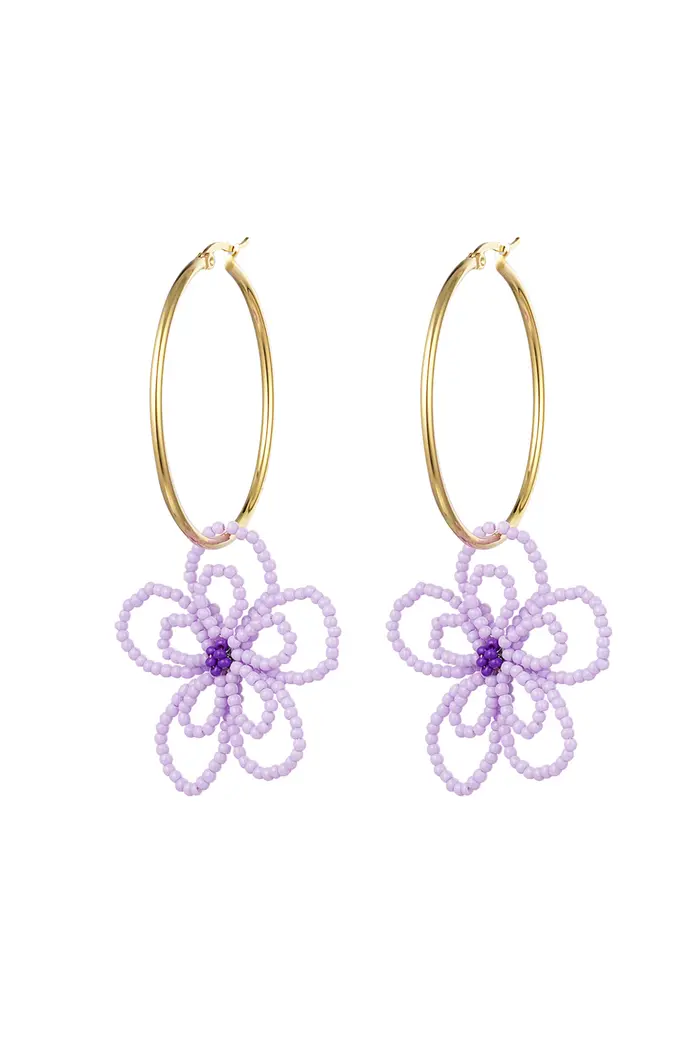 Ohrringe mit Perlenblüten lila gold