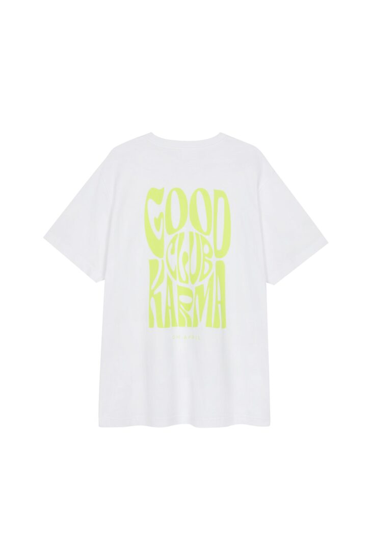T-Shirt Boyfriend GOOD KARMA CLUB white lime 2 OH APRIL